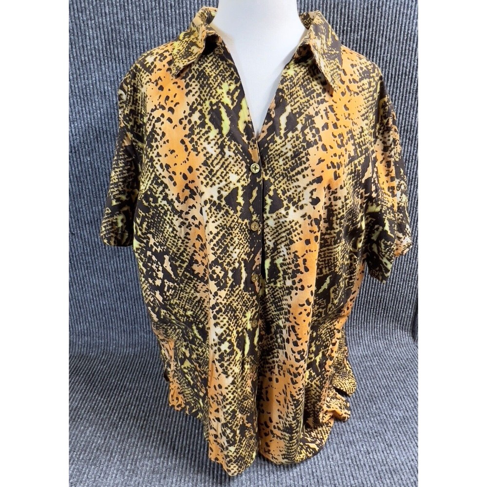 VTG Gloria Vanderbilt Shirt Womens 3X Brown Orange Blouse Button Up Collared